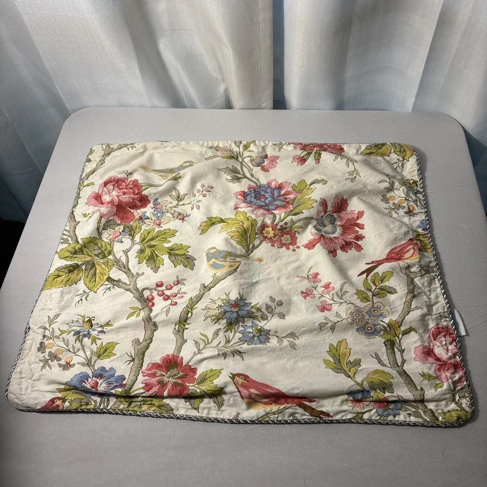 (2) Waverly Charleston Chirp Bird‎ Floral Pillow Sham Standard Farmhouse Striped